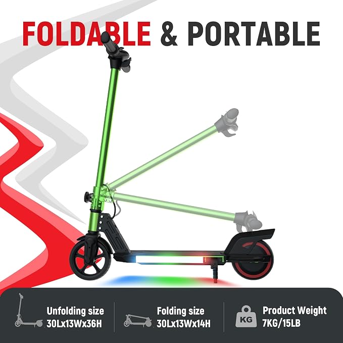 Foldable Electric Scooter for Kids, with Bright Front LED Lights,Shining Pedal, LED Display, Dual Brakes 200W Motor Kids Electric Scooter, UL2272 Certified