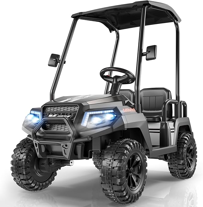 LIGIANT 24V Ride on Car for Big Kids, 4-Seaters Ride on Golf Cart, Max. Capacity: 264 Lbs(4 Kids), 4WD Kid's Car w/Remote Control, Detachable Awning, Spring Suspension, Music/Story/Power Display
