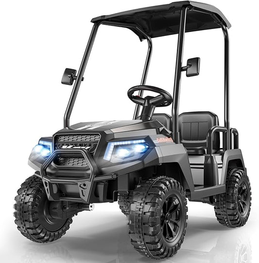 LIGIANT 24V Ride on Car for Big Kids, 4-Seaters Ride on Golf Cart, Max. Capacity: 264 Lbs(4 Kids), 4WD Kid's Car w/Remote Control, Detachable Awning, Spring Suspension, Music/Story/Power Display