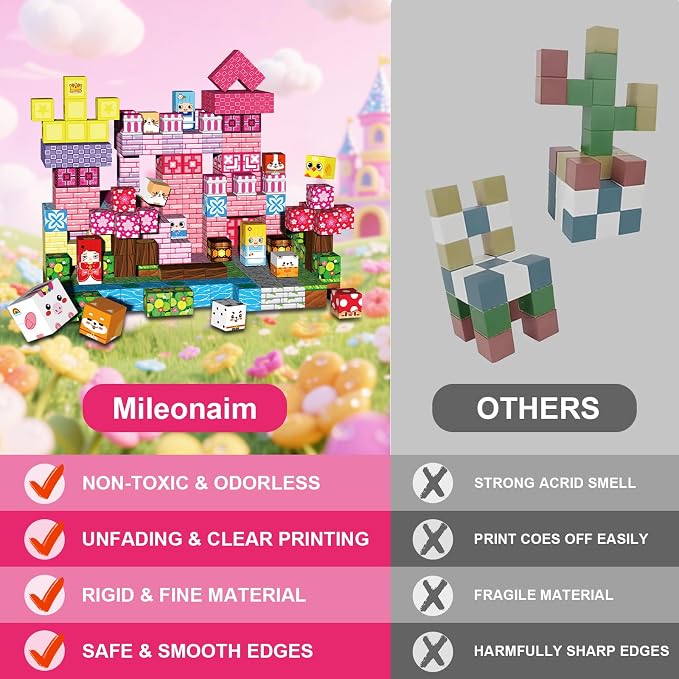 100PCS Magnetic Blocks Building Toys for Kids - 0.8in Magnet Cubes Cherry Blossom Forest Theme Toddler Toys, STEM Preschool Educational Sensory Construction Set, Birthday Gifts for Boys Girls Age 3-8
