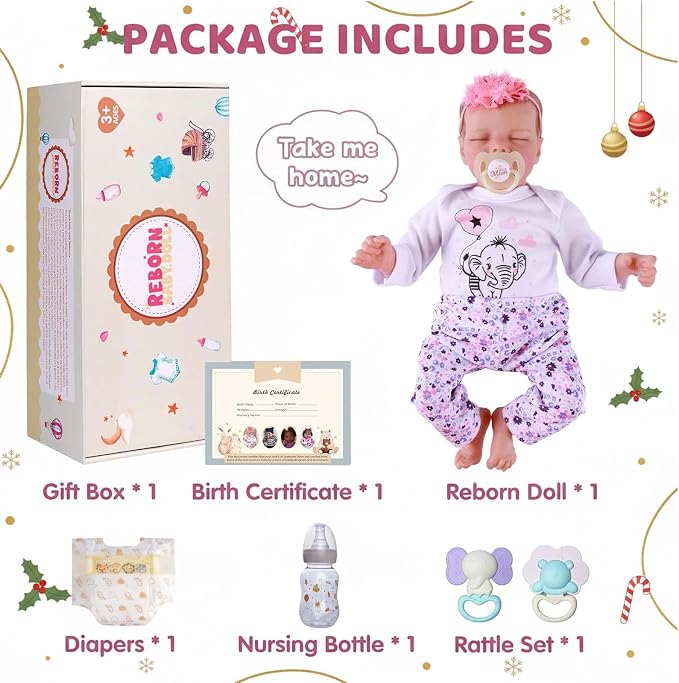 JIZHI Lifelike Reborn Baby Dolls Girl, 17 Inch Real Baby Doll Soft Body Realistic Newborn Vinyl Silicone Baby Doll Full Body Poseable Real Life Baby Dolls with Feeding Kit Gift Box for Kids Age 3+