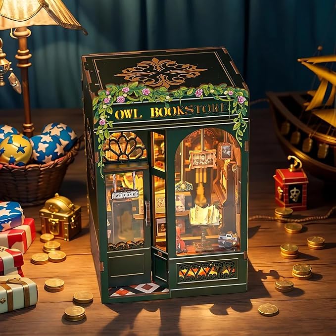 Cutefun Book Nook Kit - DIY Miniature Dollhouse Kit for Adults, Teens and Beginners, Tiny House Bookshelf Decor 3D Wooden Puzzles, Best Birthday and Valentine's Day Gifts (Owl Bookstore)