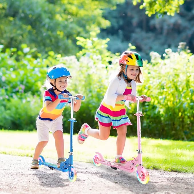 Scooter for Kids Ages 3-12 - Kids Kick Scooters with Led Light Up Wheels & 3 Levels Adjustable Handlebar, Lightweight Foldable 2 Wheel Girly Pink Scooter Christmas Birthday for Girls Boys.