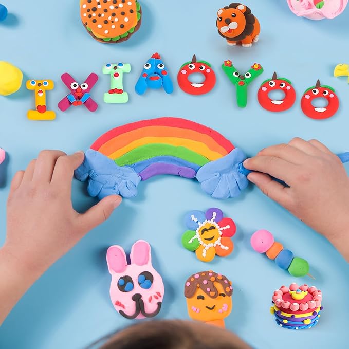 Ixiaoyoo Air Dry Clay for Kids, 104 Colors DIY Magic Modeling Clay Kit, Arts & Crafts Modelling Toys with Sculpting Tools, Soft & Non-Sticky, School Projects, Birthday Gifts for Boys & Girls Aged 3–12