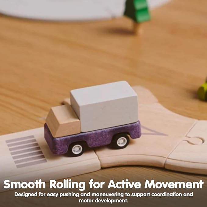 PlanToys® Purple Delivery Truck Wooden Montessori Vehicle Toy | Early Movement, Imagination and Practical Life Exploration | Eco Friendly Truck for Indoor and Outdoor Play
