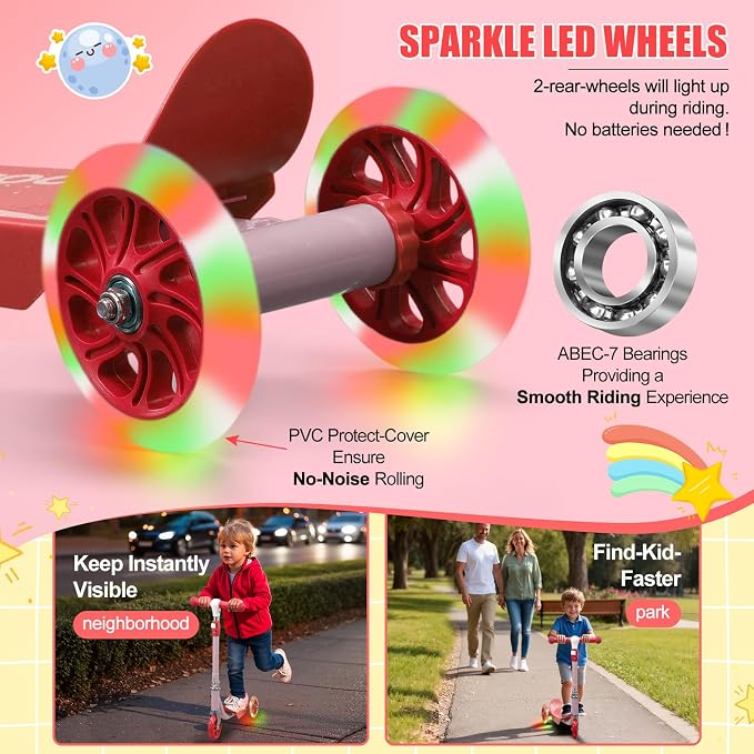 Kick Scooters for Kids 3-5 5-7 Years Age - Handlebars Flexible Steer,Height Adjustable,Stable Light Up Three Wheeled Toddler Scooter for Boy & Girl,Indoor Outdoor Kid Child Toy Gift