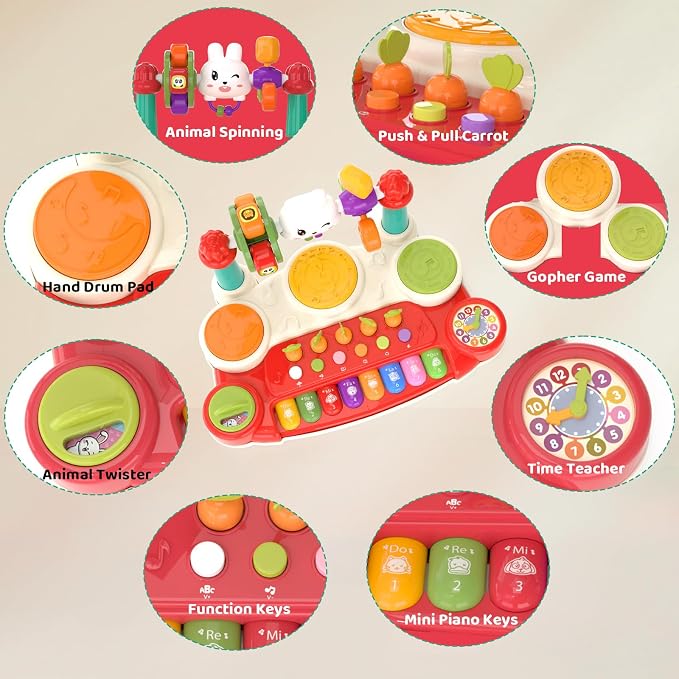 20-in-1 Piano Keyboard Musical Toy Interactive Drum for 1-3, Red | STEM Educational Sensory Toy - Montessori Preschool Electronic Learning Instrument - Toddlers 1st birthday gift