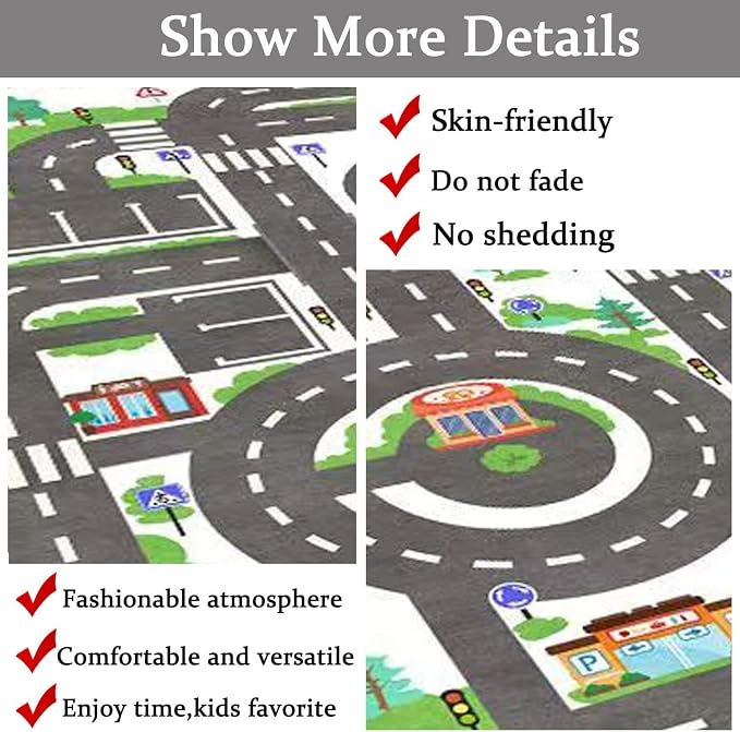 Kids Rug Play Mat Great for Playing with Cars and Toys,Educational Kid Road and Traffic City Life Carpet,Children Baby Fun Throw Rug for Bedroom Play Room,79X118Inch/200X300CM