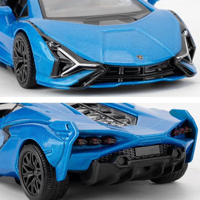 BDTCTK Lamborghini Sián FKP37 Diecast Car Models,1/36 Zinc Alloy Toy Pull Back Vehicles Toy Cars for Toddlers Kids Boys Girls Gift (Blue)