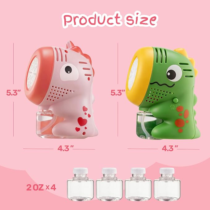 SYNCFUN 2 Pcs Dinosaur Bubble Machines for Toddlers, Unicorn Mini Bubble Machines with Bubble Solution for Kids,Toddlers, Summer Outdoor Party Favors, Kids Easter Birthday Gift