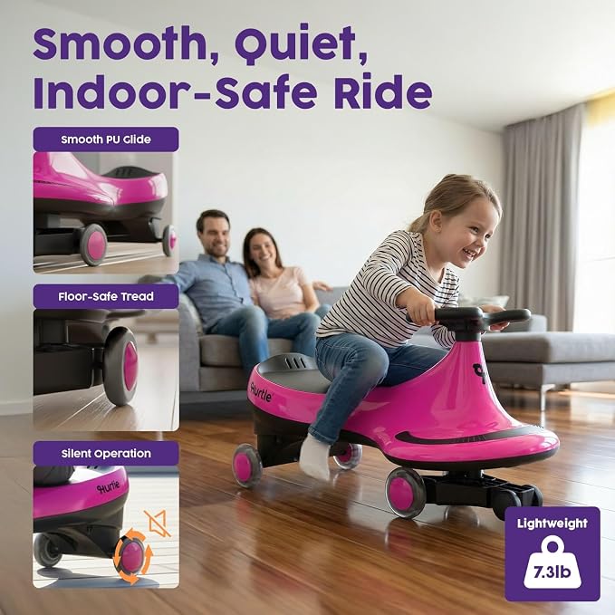 Hurtle Swing Ride On Car, Wiggle Car Toy for Kids, No Pedals, Batteries or Gears, Safe Toddler Ride On Toy with Twist & Go Motion, for Indoor & Outdoor Use, Suitable for Kids Above 2 Years, Pink