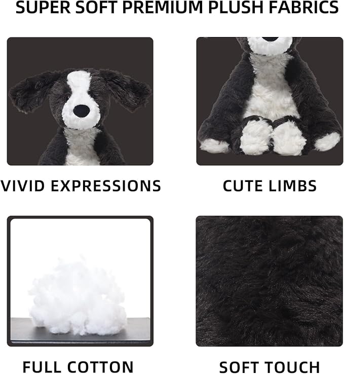 Dog Stuffed Animals Douglas Border Collie Dog Plush Toy 9.4-Inch Soft and Premium Puppy Plush Toy Gift for for Babies Children Adults,Black and White,Companionship