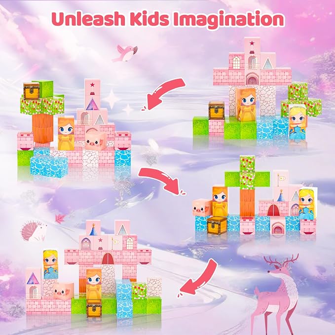 Magnetic Blocks Building Toys for Kids, 48 PCS Magnetic Blocks for Kids Ages 4-8, Magnet Cubes, STEM Sensory Toys for Girls, Holiday Birthday Gifts for Kids Ages 3+