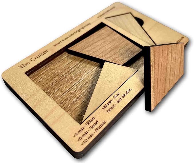 Creative Crafthouse Cruiser Stewart Coffin 4 Piece Wood Packing Puzzle | Design number 167, built in our Florida workshop. A deceptively tough fit that makes a fine desk gift for serious solvers