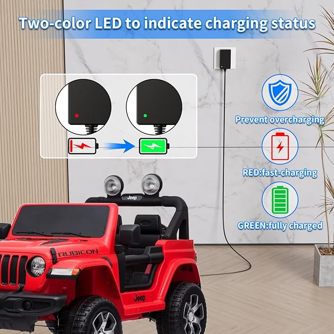 UL Certified 12V Battery Charger for Ride On Toys, 12V Ride On Replacement Charger, 12V Charger for Kids Ride On Car, Universal 12 Volt for Kidzone Bumper Car, Power Wheels, Flybar (Compact & Safe)
