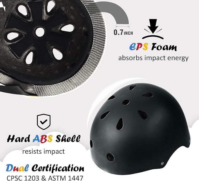 Kids Bike Helmet, Adjustable and Multi-Sport, from Toddler to Youth, 3 Sizes