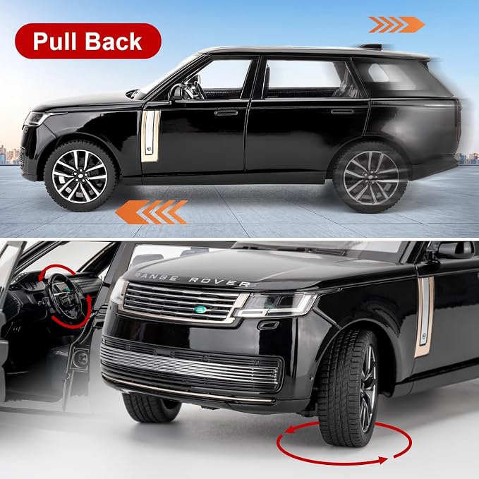 TGRCM-CZ 1:24 Range Rover Die-cast Model Vehicle with Sound & Light, Pull Back Function & Openable Doors - Realistic Details for Collectors & Gifts Black