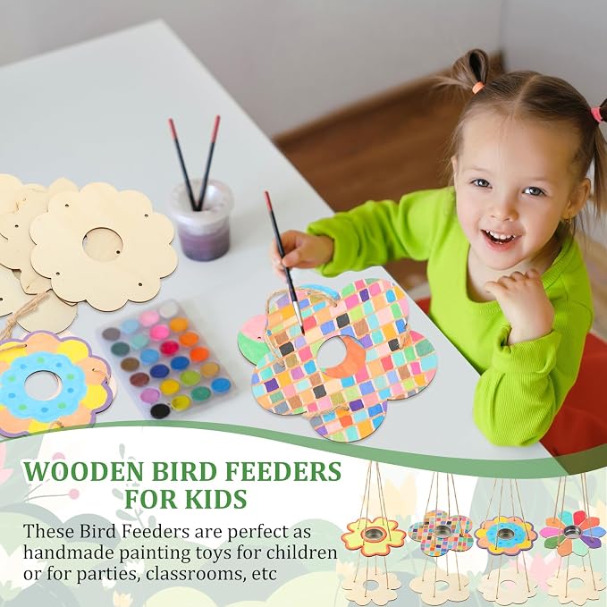 DoubleFill 60 Pack Bird Feeder Craft Kits for Kids Ages 3-8 Bird Feeder Craft Kits with Stainless Steel Bowls DIY Kids Crafts Wooden Art Painting Outdoor Bulk Toys for Children VBS Crafts
