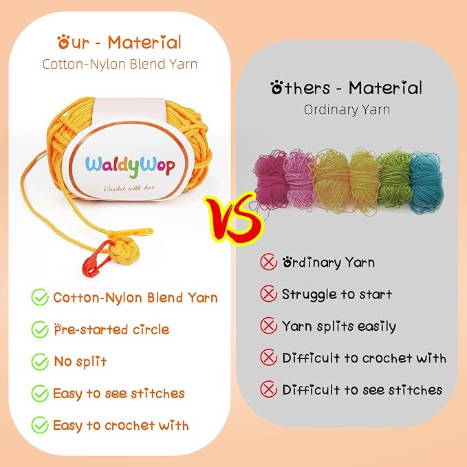 WaldyWop Beginner Crochet Kit: Wobbles Crocheting Starter Kits for Adults - Learn to Crochet Set w/Step-by-Step Video - Complete Knitting Kit, Easy Crochet Yarn, Birthday Gifts for Women