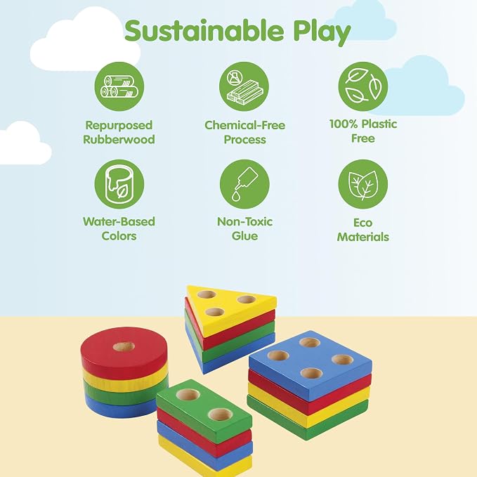 PlanToys® Wooden Shape Sorter Toy for Toddlers | Montessori Educational Learning Toy for Color & Shape Recognition | Eco-Friendly Fine Motor Skills Toy for Preschool Math & STEM Development