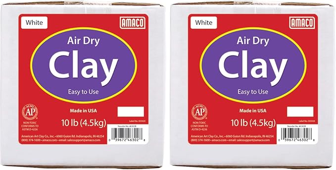 AMACO 4630-2B Air Dry Modeling Clay, 10-Pound, White (Pack of 2)
