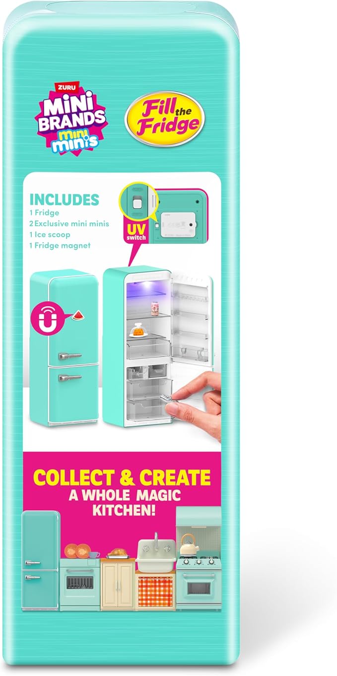 Mini Brands Fill The Fridge Playset w/UV Light by ZURU, Collectibles, DIY, Resin Play, Exclusive Recipe, NOT Edible, 8+