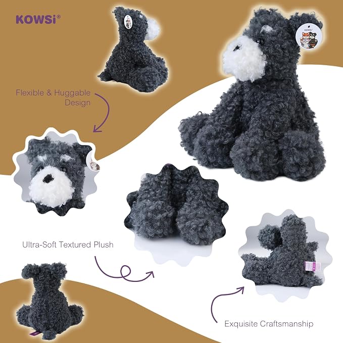 KOWSI® Microwavable Heating Pad Schnauzer Dog Plush - Weighted Stuffed Animal Toy Tourmaline Beads & Lavender - 1.1 lb for Long Lasting Cozy Warmth & Relaxation - Includes Gift Box & Greeting Card