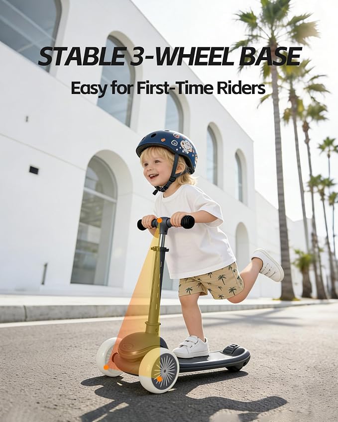 Toddler Scooter Ages 2-5, 3 Wheel Kids Scooter with Lean-to-Steer, Adjustable Handlebar, Anti-Slip Deck, Light-Up Wheels, Foldable First Scooter for Boys and Girls