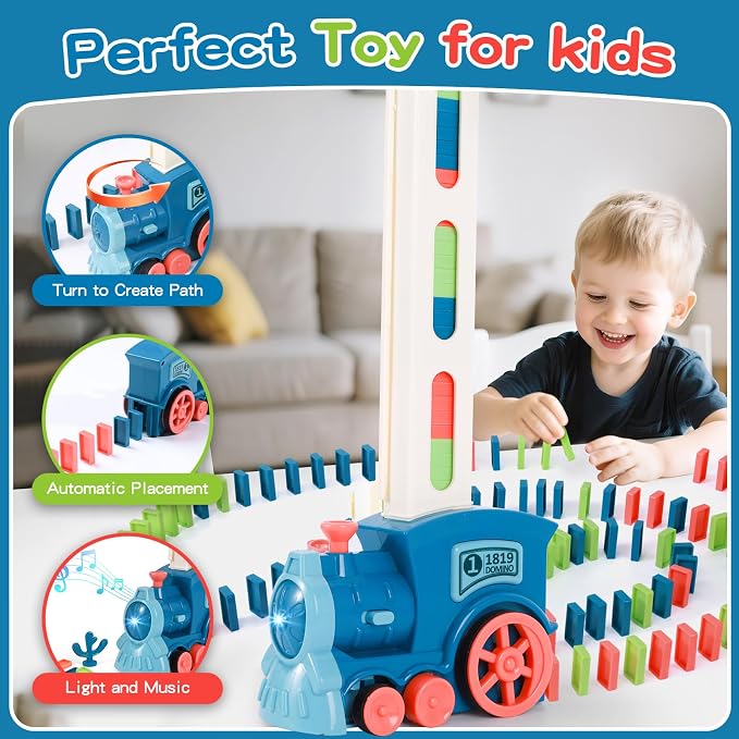 Gigilli 220Pcs Domino Train Toys, Automatic Dominoes Building Train Set for Kids 2-4 4-8, Stacking Kids Games Stem Montessori Educational Toys for 3 4 5 6 7 8 Year Old Boys Girls Birthday Gifts