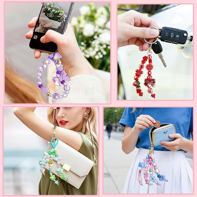 TOHONGADON 2200 PCS DIY Bag Charm Kits, Assorted 8 Colors Acrylic Heart Star Flower Letter Alphabet Beads, Beaded Keychain Making Kit for Women, Keychain Jewelry Making Kit with Beads