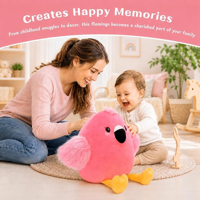 Tezituor Pink Flamingo Stuffed Animal with Heart Feet,Soft Flamingo Plush Toy Pillow with Zipper,17.7 Inch Cute Plushie Gift for Girls Kids Girlfriend,Valentines Day Mothers Day Birthday Christmas
