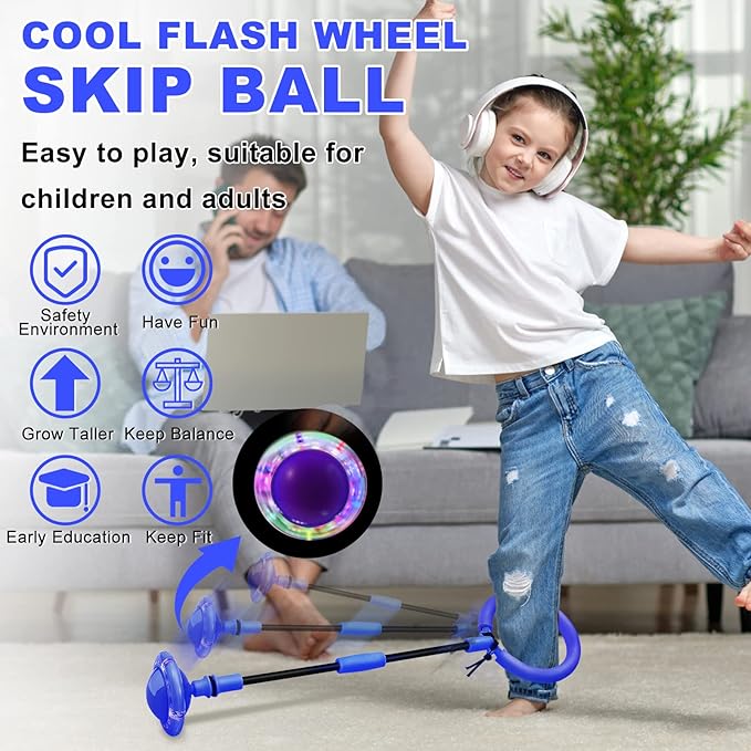 Hewog Skip Ball, Portable Foldable Colorful Flash Wheel Swing Ball, Kids Toys for Girls & Boys, Sports Fitness Toys for Kids & Adults. Gifts for Mom Women & Girls Toys Age 5-10 Years