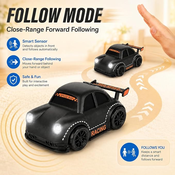 BYTEWAR 3-in-1 Smart RC Car with Follow & Escape Modes, 360° Stunt Drift, Car Simulated Sounds and Headlights, Kids Toys for Age 3+
