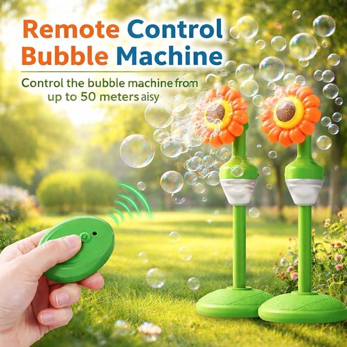 2 Pack Flower Bubble Machine with Remote, Leak-Resistant Outdoor Bubble Machine with LED Lights & Music for Backyard Parties, Gifts & Celebrations