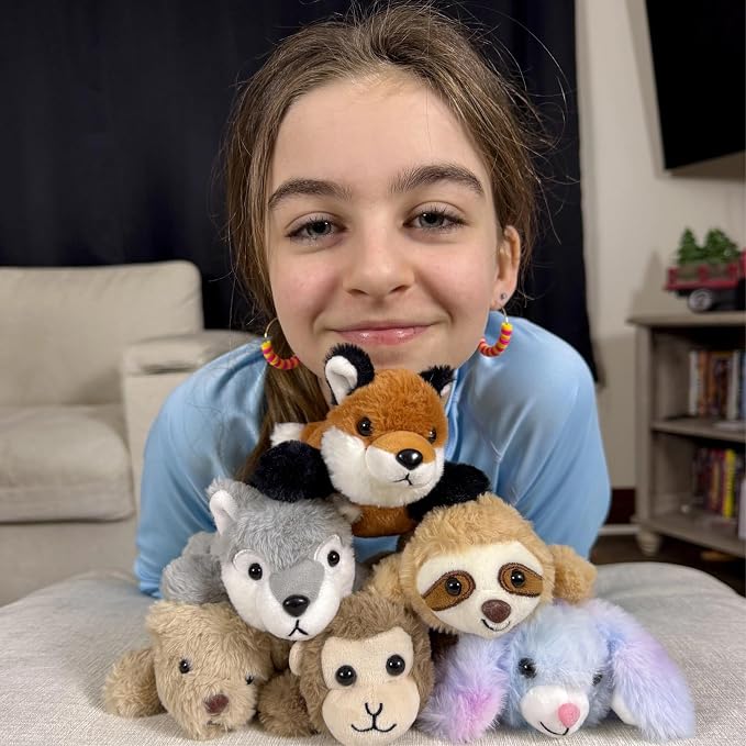 Tezituor 6 Pcs Forest Stuffed Animals Bulk, 7" Small Woodland Plush Fox Wolf Sloth Bear Monkey Puppy, Cute Assorted Plushies Toy Gift for Kids Baby Shower Birthday Party Favor