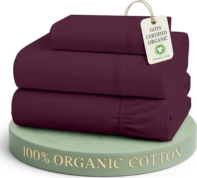 LANE LINEN Twin Sheets 100% Organic Cotton Soft 3pc Percale - Windsor Wine