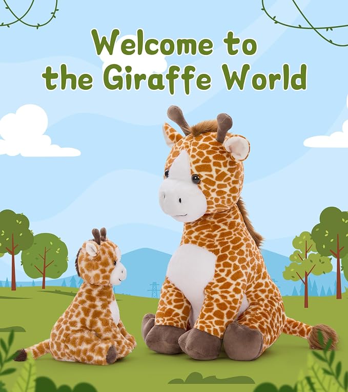 Tezituor Giraffe Stuffed Animal,25.6in Large Giraffe Plush Toy with Baby, Cute Plushies,Giraffe Plush Pillow Huggable,Christmas Valentines Birthday Gifts for Kids Adults Girlfriend Girls Boys, Brown