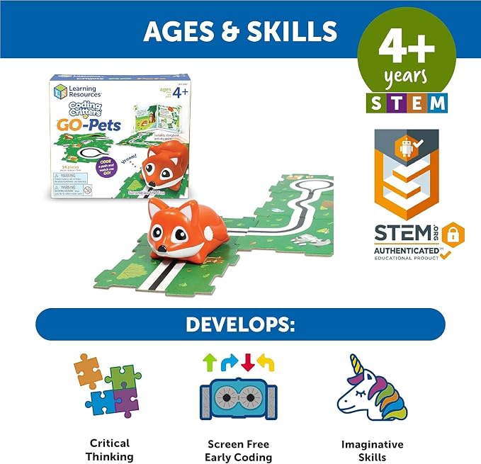 Learning Resources Coding Critters Go Pets Scrambles the Fox Coding Robot, Screen Free Toys for Kids, Electronic Learning & Education Toys Set, Ages 4 and Up