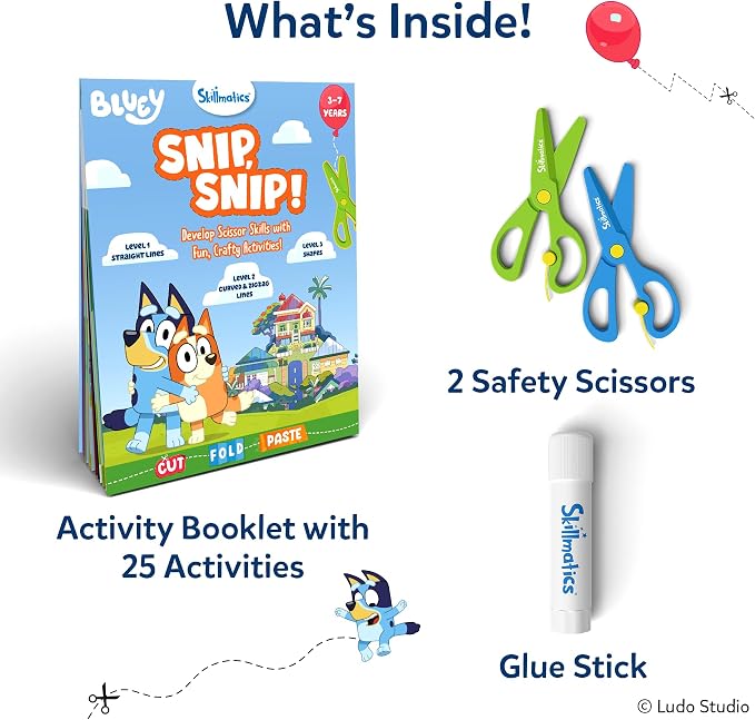 Skillmatics Bluey Scissor Skills Activity Book - Snip Snip, Preschool Cutting & Creative Activities, Felt Craft Kit, Fine Motor Skills Toys, Gifts for Boys & Girls Ages 3, 4, 5, 6, 7