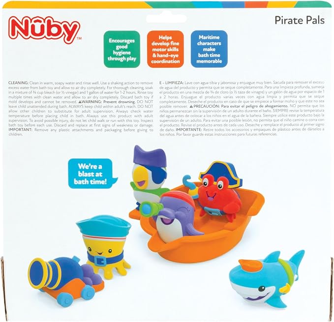 Nuby Pirate Pals Bath Toy Set - Interactive Bath Time Toys - 18+ Months