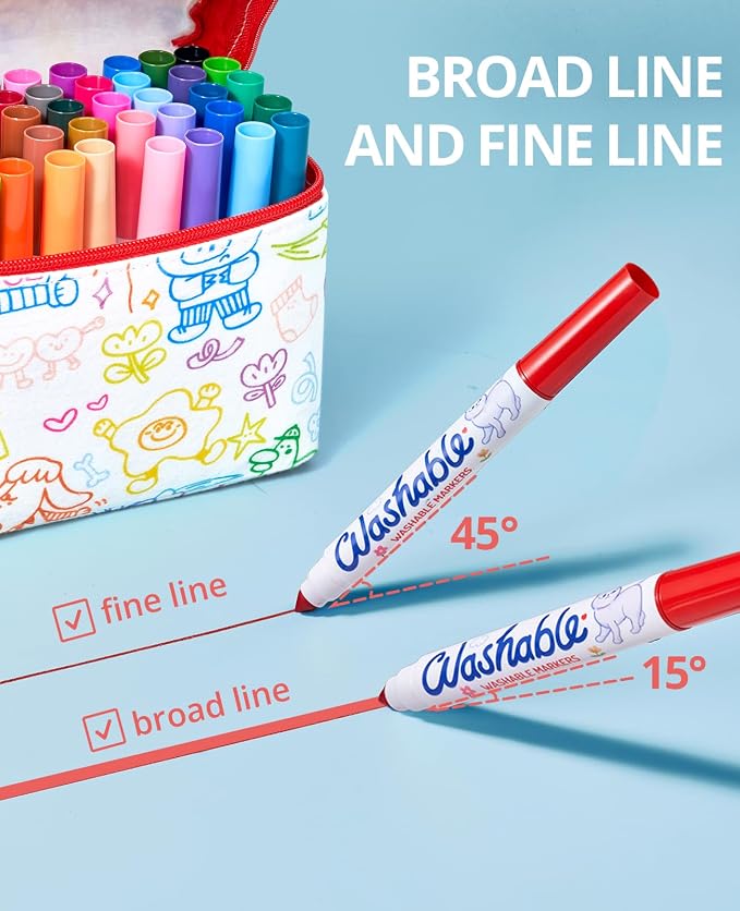 JoyCat 40 Colors Washable Markers Mega Pack, Deluxe Art Set with DIY Coloring Fabric Bag, Portable Broad Line Markers for Kids, Creative Art & Crafts Gift for Boys Girls Ages 4-12