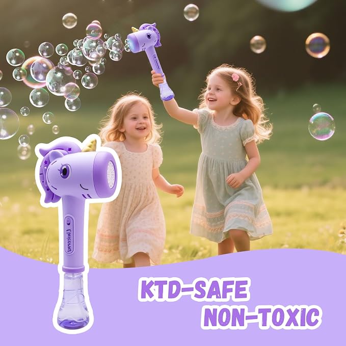 Unicorn Automatic Bubble Wand,Fully Automatic Bubble Machine Wand Toy,Suitable for 3-8 Years Old Toddler Outdoor Play,Cute Summer Toy, Perfect Easter, for Little Girls and Boys (Purple)