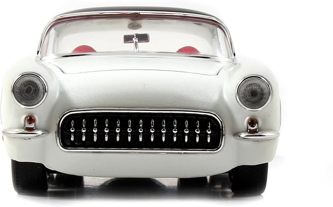 Jada Toys Bigtime Muscle 1:24 1957 Chevy Corvette Die-cast Car – Opening Doors, Hood, Trunk, Rubber Tires(White/Black)