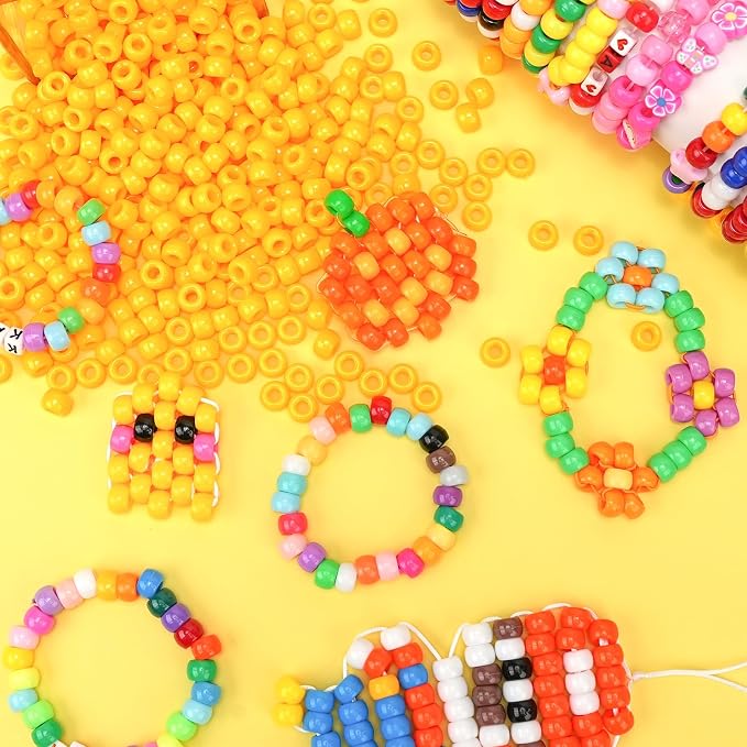 Dowsabel Yellow Pony Beads Bulk 1000 Pcs 6x9mm, Large Hole Kandi Hair Beads for Braids Bracelets, DIY Friendship Bracelets Necklaces Jewelry Making Crafts and Gifts