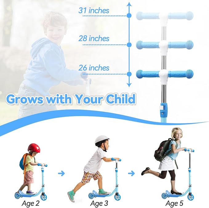 Toddler Scooter, Scooters for Kids Age 3-5, Boy Girl Gift 3-Wheel Kick Scooter with LED Light Up Wheels, Adjustable T-Bar Handle, Cute Deck, Safe Smooth Riding Outdoor, Max 100 lbs, Xmas Box Wrapped
