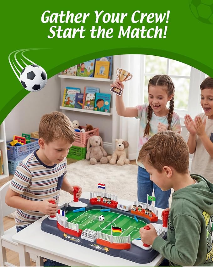 Soccer Board Game for Kids with 12 Countries Flag Stickers & 12 Star Player Figures – Interactive Foosball Table Game, Mini Pinball Sports Toy Boys Girls Birthday Family Party