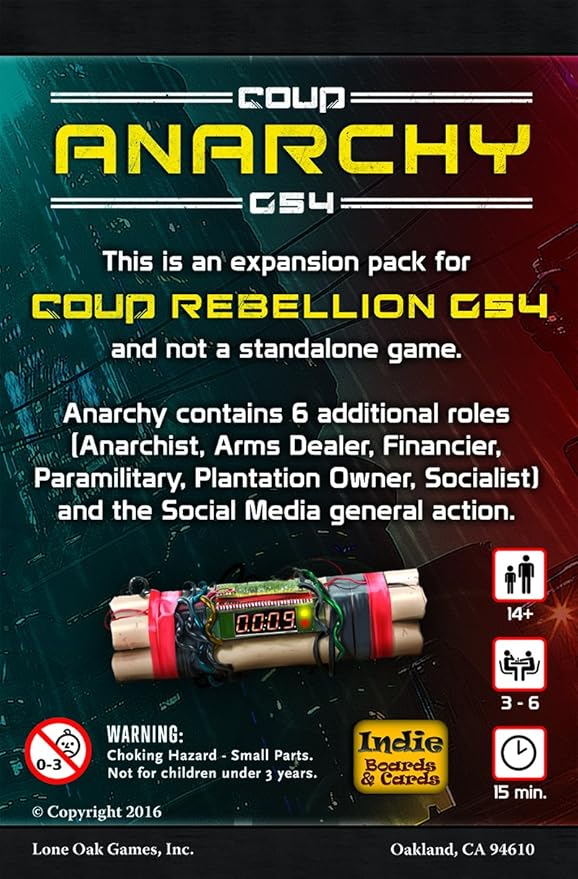 Coup: Rebellion G54 - Anarchy by Indie Boards & Cards | 3-6 Players | Ages 14+ | Card Game Expansion | Add New Roles & Actions | Fast-Paced Strategy & Bluffing Game