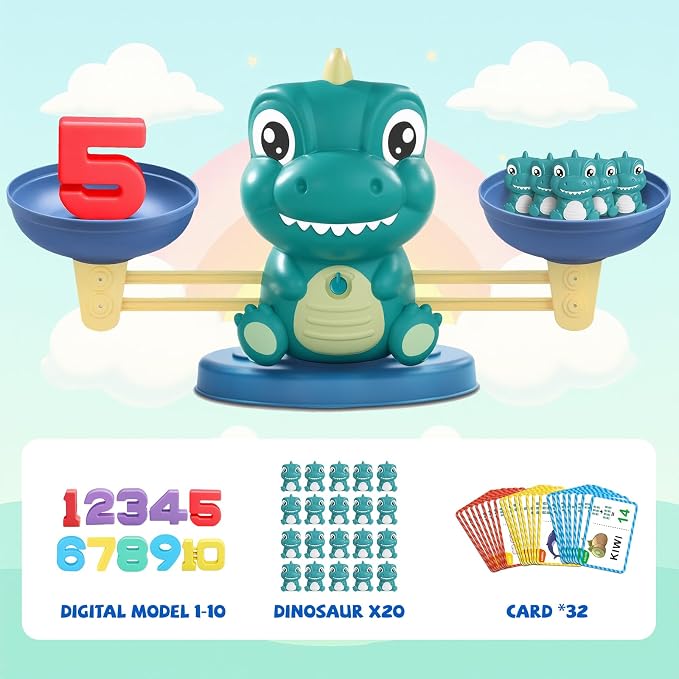 Snugzy Dinosaur Balance Counting Toys, Number Counting Scale Games for Kids Cool Math Learning Games for Boys and Girls Preschool Kindergarten Learning STEM Montessori Educational Toys for 3+
