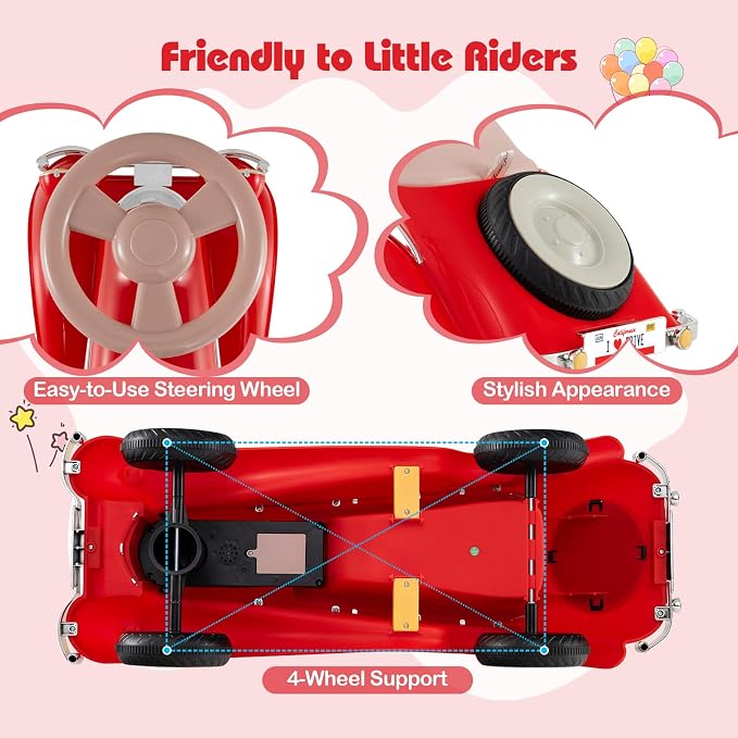 Costzon Toddler Ride On Toy, Classic Foot to Floor Sliding Car w/Steering Wheel, Horn, Headlights & Under Seat Storage, Kids Push Ride-Ons, Retro Baby Ride On Toys for Boys Girls 19-36 Months (Red)
