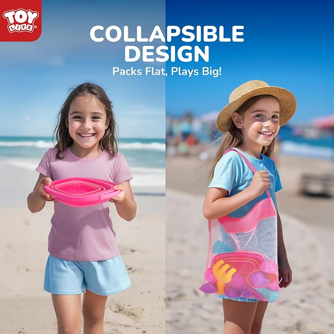 TOY Life 23 Pcs Unicorn Beach Toys for Kids Ages 4-8 Collapsible Sand Toys with Silicone Bucket Shovels & Sand Castle Building Kit Molds, Sandbox Toy for Travel, Beach Party, Fishing, Summer Toys